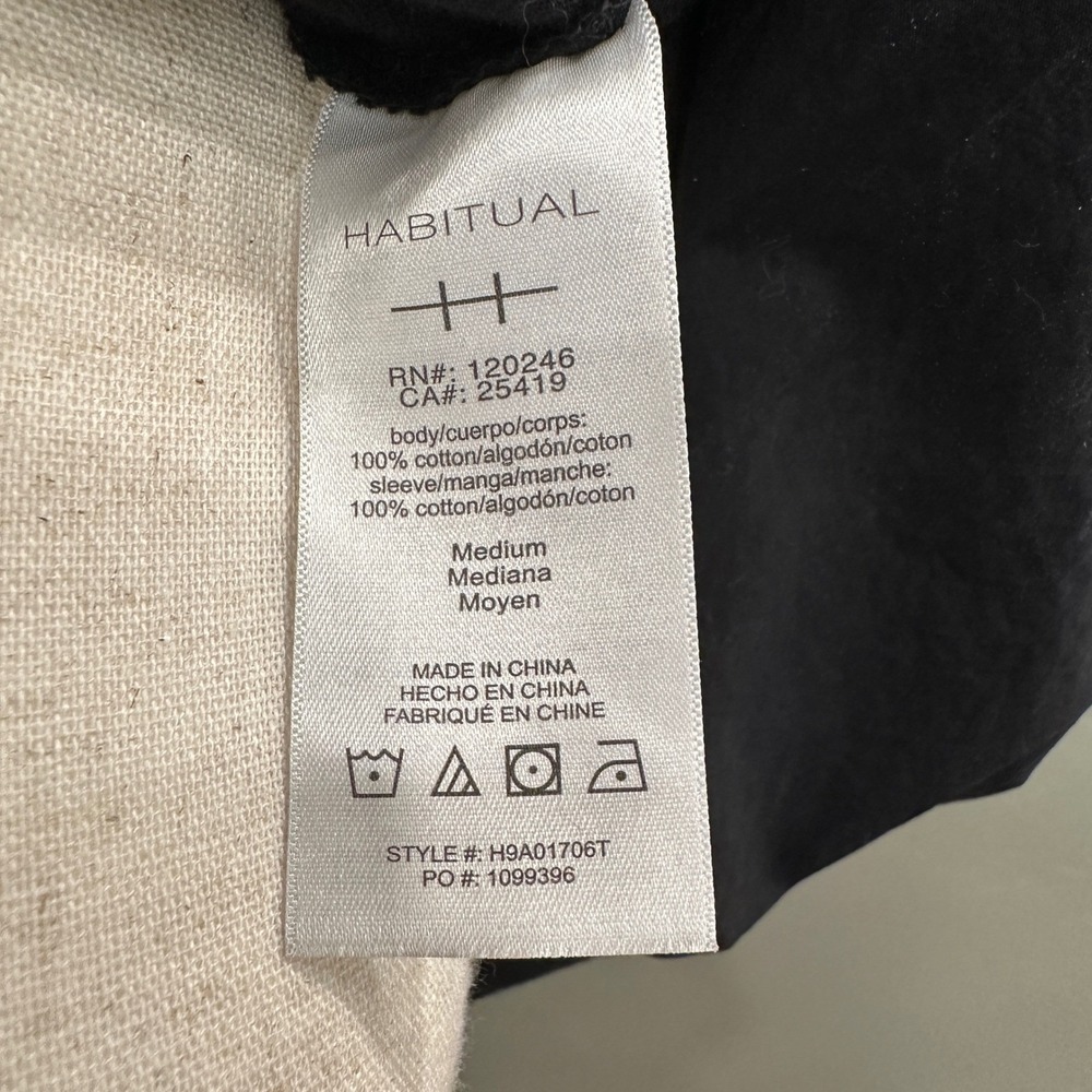 Habitual Puff Sleeve Henley Top in Black Size Medium Cotton Boho Chic NWOT - Picture 10 of 12